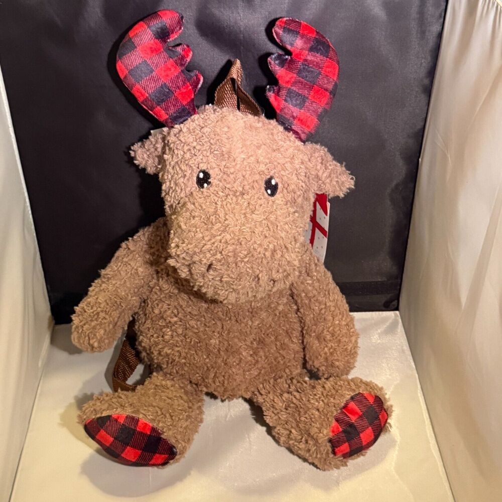 Backpack/Purse Carried Away By Stepping Stones Plaid Moose Plush Stuffed Animal